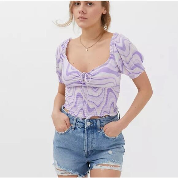 URBAN OUTIFTTERS LILAC
SURF CLUB SMOCKED
BLOUSE SIZE MEDIUM - Picture 3 of 7